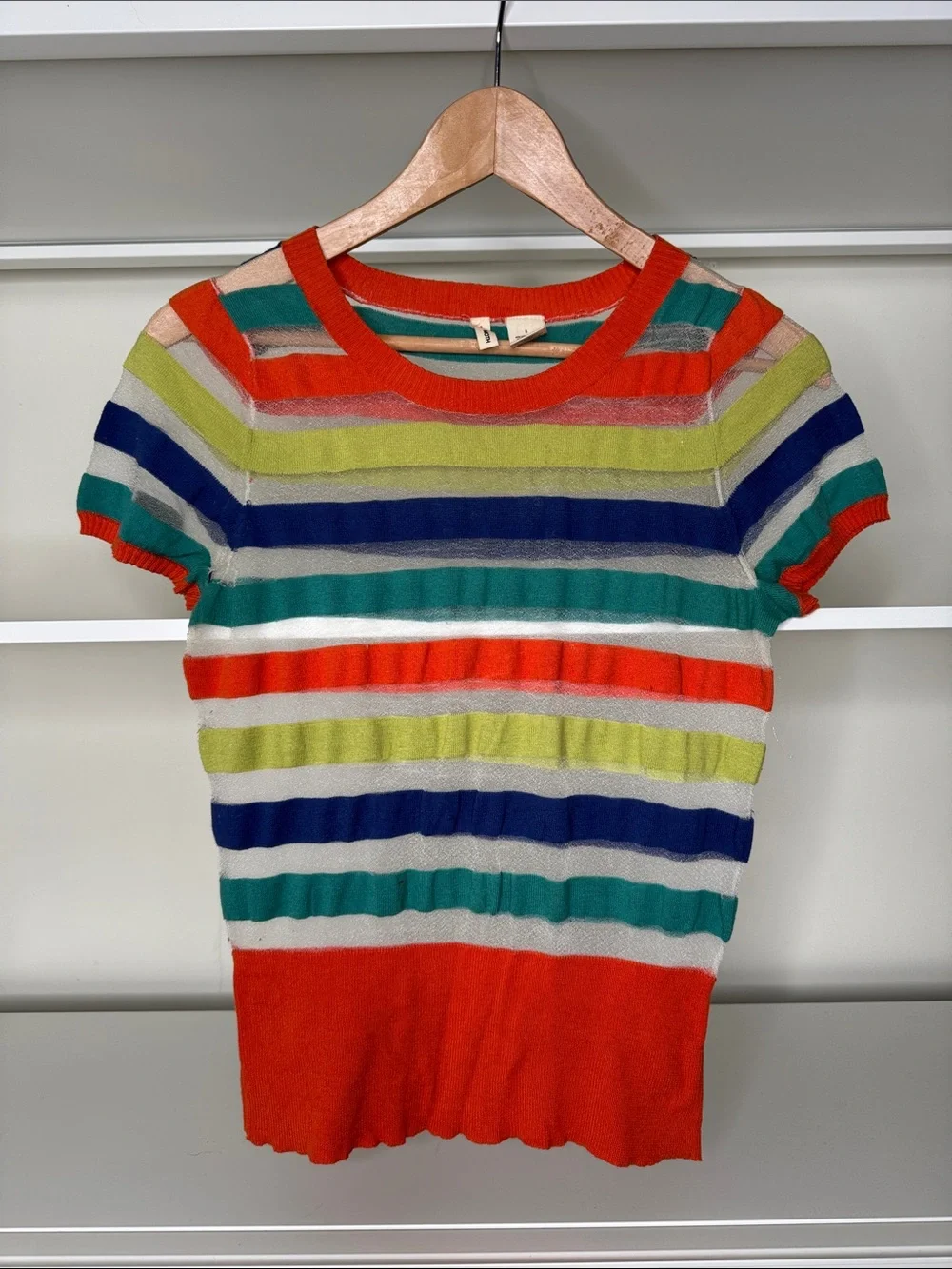 Moth Colorful Striped Short Sleeve Knit Top - S Multicolor - Picture 1 of 5